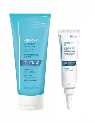 Bộ sản phẩm trị mụn Ducray dành cho da nhờn: Sữa rửa mặt Ducray Keracnyl Foaming Gel + Kem trị mụn Ducray Keracnyl Complete Regulating Care