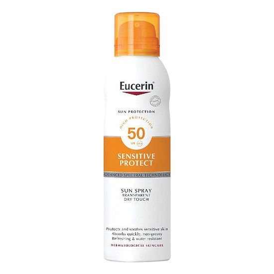 Eucerin Sun Spray Transparent Dry Touch Sensitive Protect SPF50 - Xịt chống nắng toàn thân