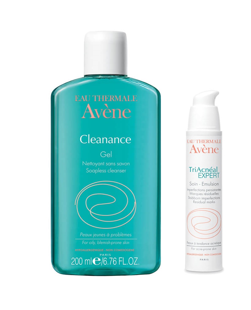Bộ sản phẩm trị mụn Avene dành cho da nhờn: Gel rửa mặt Avene Cleanance Cleansing Gel và Kem dưỡng làm giảm mụn Avene Triacneal Expert Emulsion 