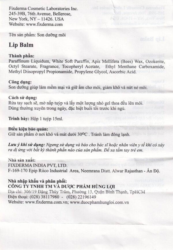 Fixderma Lip Balm - Son dưỡng môi duy trì độ ẩm sâu và chống khô nứt môi